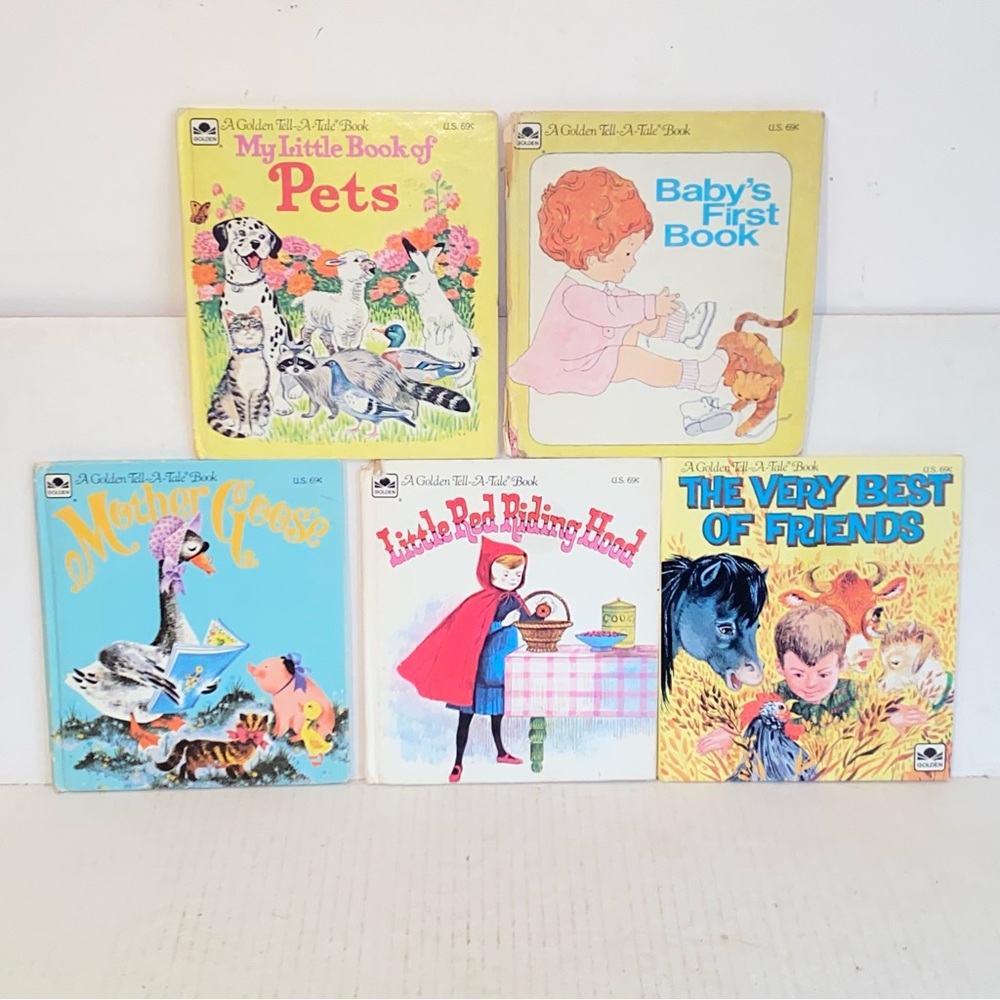 Vintage 1960s & 1970s Set of 5 Golden Tell A Tale Books Hardcover Illustrated